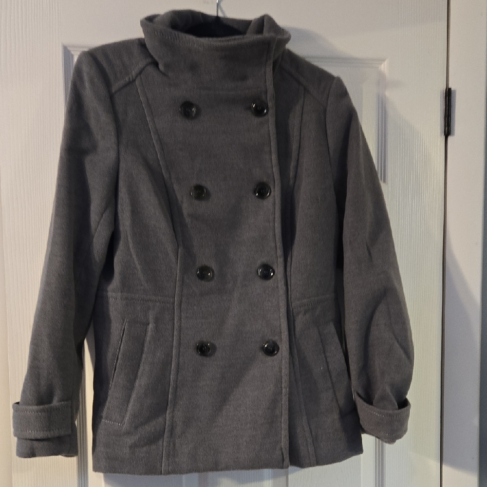 H&M Gray Double-Breasted Peacoat, Womens, Size 8 us